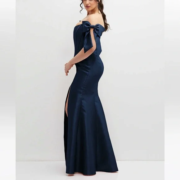 Alfred Sung D854 Bow Off The Shoulder‎ Corset Gown Midnight Navy 12 - Picture 2 of 9